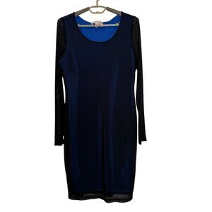 Philosophy Blue & Black Mesh Layered Bodycon Dress - Long Sleeve - Size L